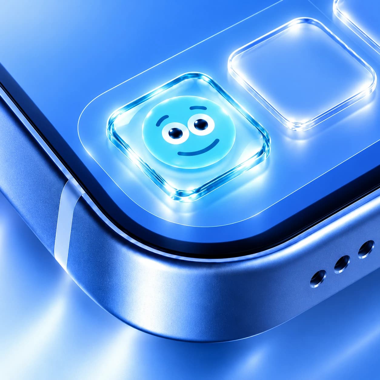 A blue glass assistant icon on a phone