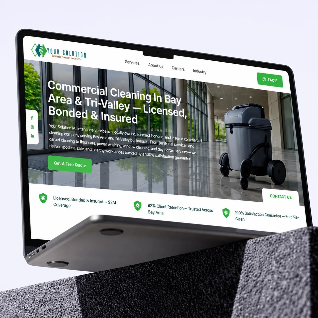 Commercial cleaning website displayed on a laptop